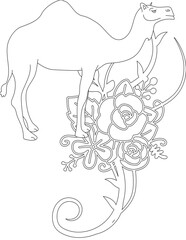 Camel and A Floral Vine Coloring Page. Printable Coloring Worksheet for Adults and Kids. Educational Resources for School and Preschool.