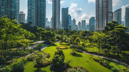 urban park surrounded by high-rise buildings