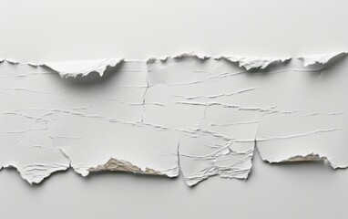 Torn white paper with rough textured edges on a plain background.