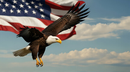 Digital composite: American bald eagle and flag is underlaid with the handwriting of the US Constitution. Genrative.ai 
 - Powered by Adobe