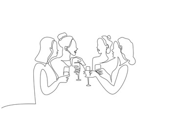 women people party summer fun drink life one line art design vector