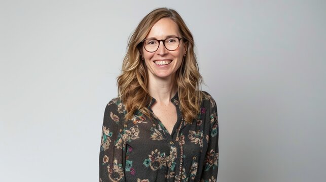a full body portrait photograph of a 35 years old woman smiling