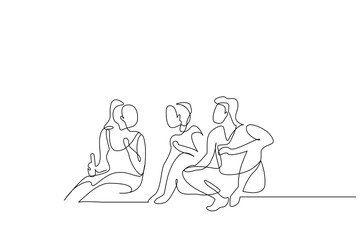 women people party summer fun drink life one line art design vector