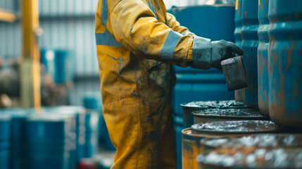 Close-up of a worker inspecting containers for quality, ensuring proper handling.