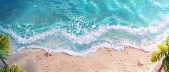 Sea beach top view summer holiday background backdrop. Top view 3d beach clay style, copy space for your text.
