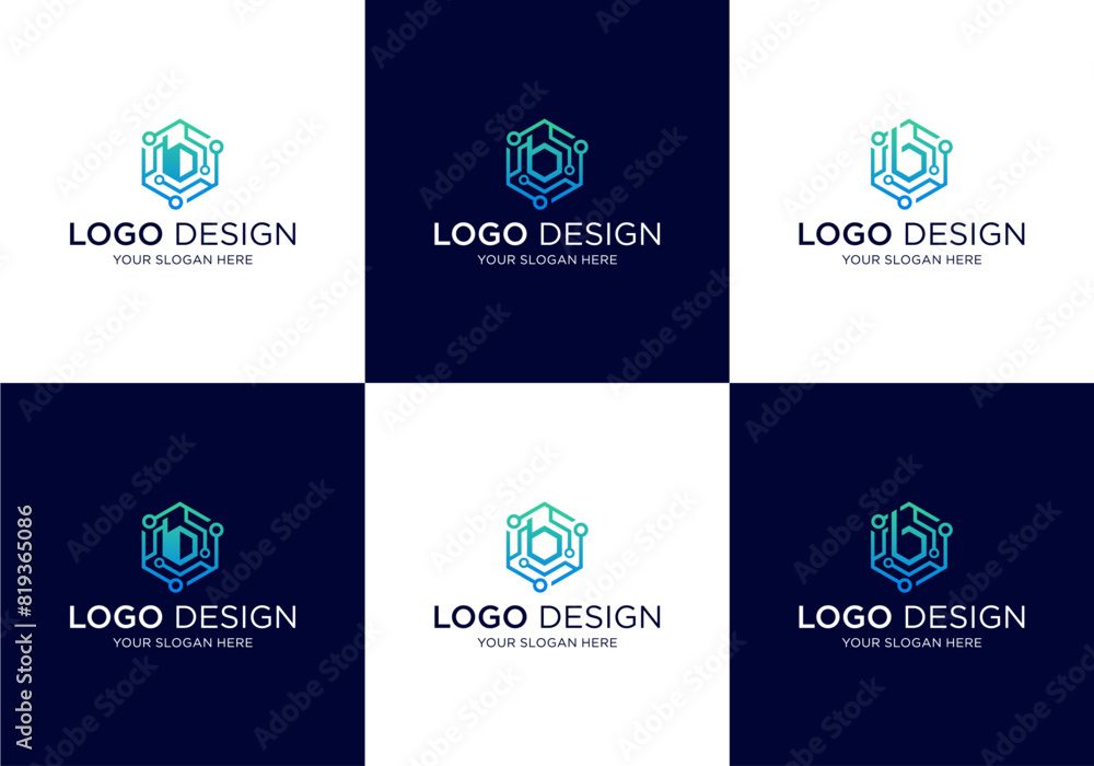 Poster network technology blockchain with initial b logo design inspiration