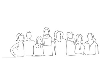 women group business finance hug pose business life family portrait one line art design vector