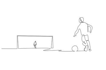 young children football field goalkeeper match game play sport life one line art design vector