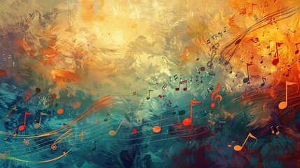 A Symphony of Colors and Sounds. A Vibrant Abstract Music Background with Dancing Musical Notes