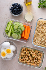 Healthy meal prep containers on kitchen counter