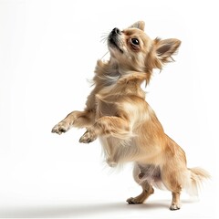 Chihuahua is standing sideways. a dynamic pose. white background