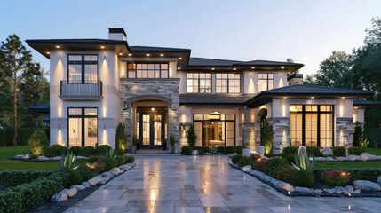 Luxurious new construction home. Dream Home, Luxury House. Beautiful Modern Home Exterior realistic