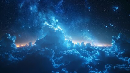 Obraz premium Star-Filled Night Sky. Surreal night sky with the Milky Way's radiant colors casting a celestial glow over a silent.