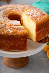 Homemade citrus bundt cake on kitchen counter