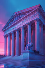 Classical Building with Colorful Lighting