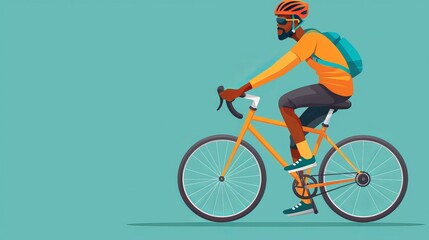 Fototapeta premium full body view of african american riding bike with a helmet, the entire bike in view, side view, daytime