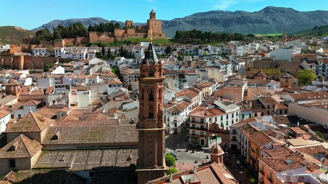 Aerial view of the historic center of Antequera city in Andalusia, Spain.