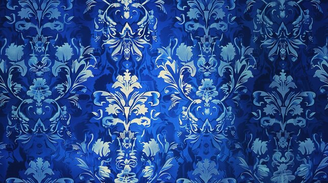 Fototapeta Blue wallpaper with damask pattern background,
