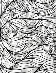 Coloring page outline doodle art of stained glass wavy pattern, isolated on white background