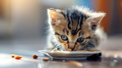 a baby cat eating