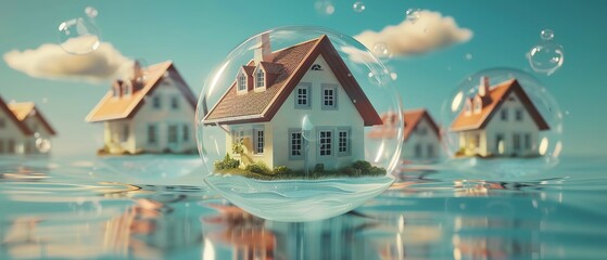 Homes in the Sky. A Surrealistic Vision of Floating Houses in a Real Estate Bubble