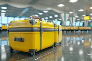 yellow luggage in airport sitting on a table