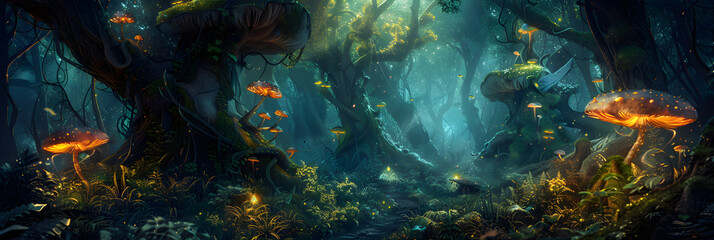 Enthralling Night Scene In Fantasy Game Design: Mysterious Woodland Adventure