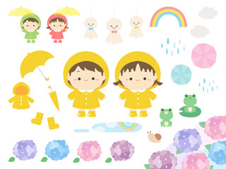 梅雨のイラスト素材セット