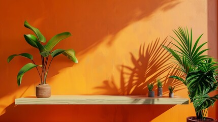 Obraz premium Table for laying out new products, simple, background, orange