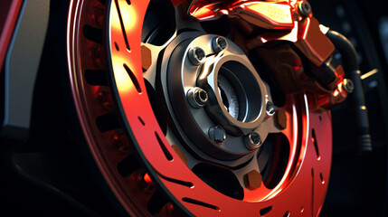 Close-Up View of a Car's Brake System: Featuring High-Performance Disc Brakes and Caliper Assembly...