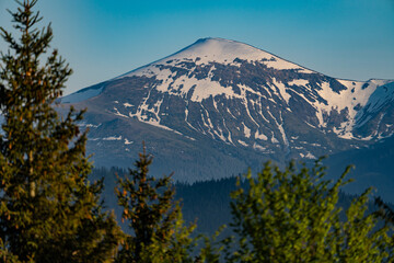 mountain top with snow. Pip Ivan, Carpathians.