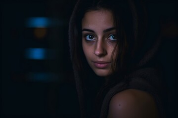 young girl in dark