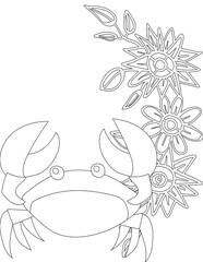 Crab and A Floral Vine Coloring Page. Printable Coloring Worksheet for Adults and Kids. Educational Resources for School and Preschool.