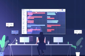 Businessman follow up progress of project work by using weekly gantt chart and graphic show the progress of team member on job status dashboard