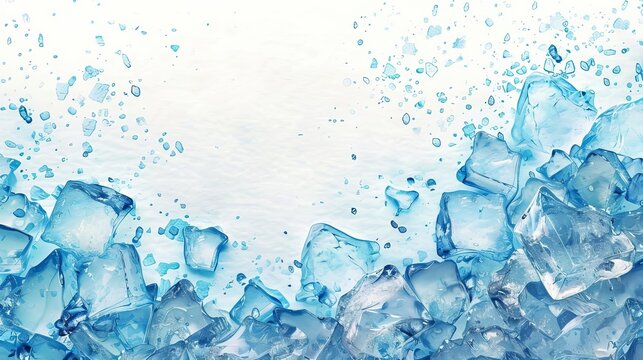 Blue ice cubes on white background.