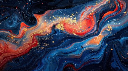 dynamic marbling art, contrasting colours of crimson and sapphire, vivid, energetic motion