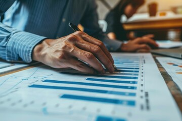 Businessman follow up progress of project work by using weekly gantt chart and graphic show the progress of team member on job status dashboard