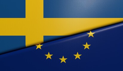 drapeaux Suédois et Européen plié et collés ensemble avec texture de tissus - rendu 3D