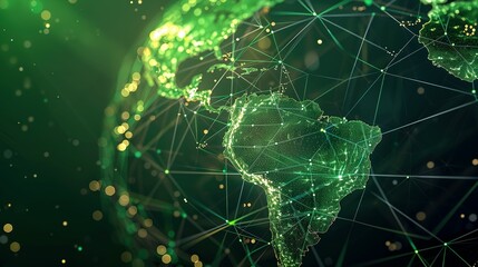 Abstract world map symbolizing global network and connectivity, international data transfer, cyber technology, worldwide business, information exchange, and telecommunication.