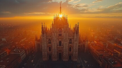 Fototapeta premium Drone perspective of Milan's Duomo and surrounding piazza