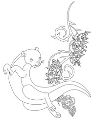 Obraz premium Otter and A Floral Vine Coloring Page. Printable Coloring Worksheet for Adults and Kids. Educational Resources for School and Preschool.