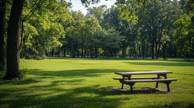 A scenic park with a wide expanse of green grass, ideal for relaxation, picnics, and outdoor activities.