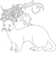 Otter and A Floral Vine Coloring Page. Printable Coloring Worksheet for Adults and Kids. Educational Resources for School and Preschool.