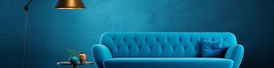 Elegant blue sofa in modern interior design