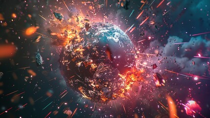 Digital world globe spinning out of control, illustrating the extreme speed of global networks and excessive connectivity on Earth, with super-fast data transfer and frenzied business transactions.