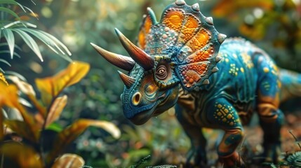 Obraz premium Triceratops Dinosaur in a whimsical and colorful style. In natural habitat