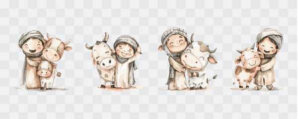 Muslim man and cow eid adha isolated graphic transparent