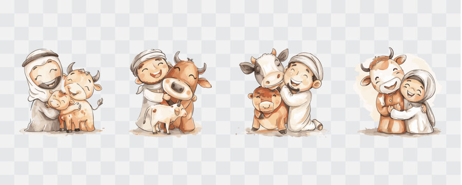 Muslim man and cow eid adha isolated graphic transparent