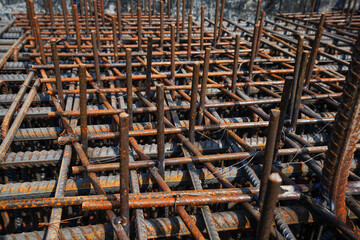 Pier reinforcement support is at a construction site in North China