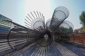 Pier reinforcement support is at a construction site in North China